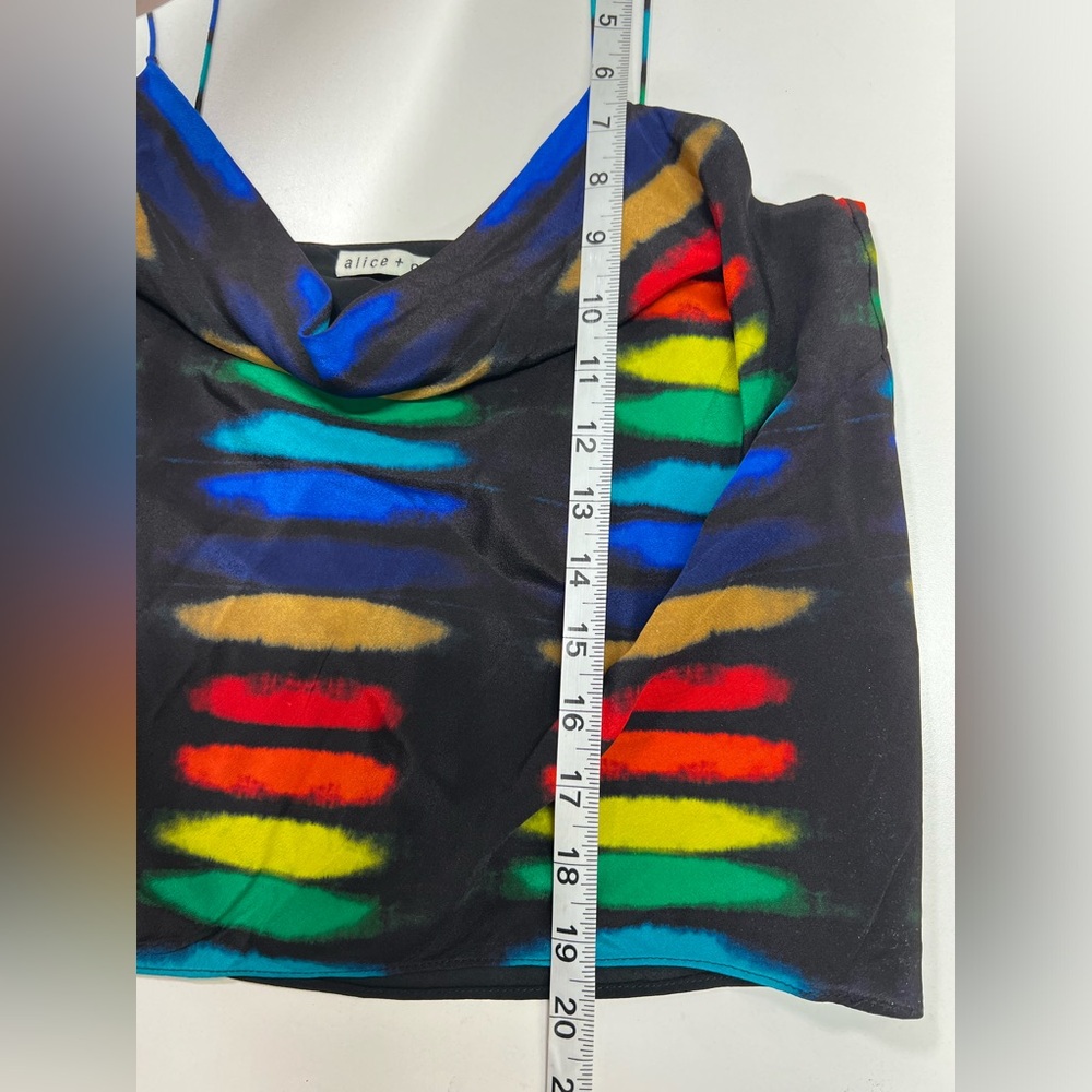 Alice + Olivia Harmon Silk Rainbow Stripe Tank Top Cowl Neck - Picture 10 of 16